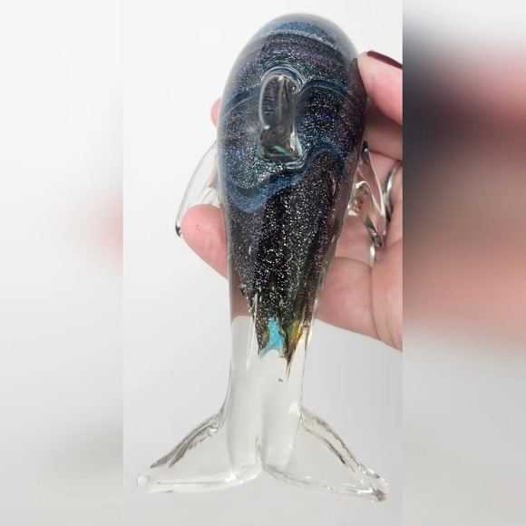 Dolphin Figurine Hand Blown Crystal Glass  Paperweight Multicolor Space  6x3 - Picture 6 of 8